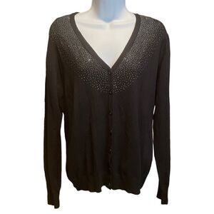 Melrose Chic Cardigan Sweater in Black with Rhinestones size L Tight Knit